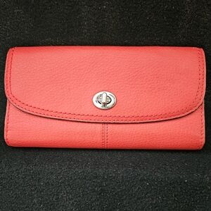 Coach Red Large Wallet-Pebble Leather